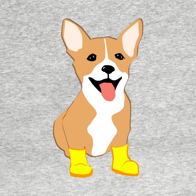 Corgi with yellow boots by juliawudesign